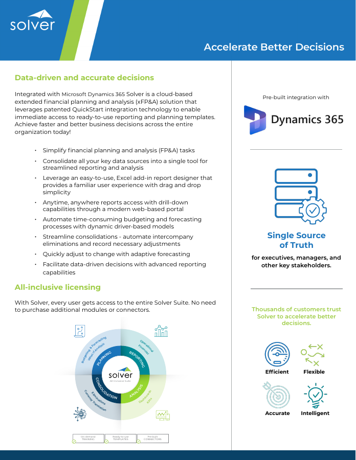 First page of the Solver Microsoft Dynamics datasheet